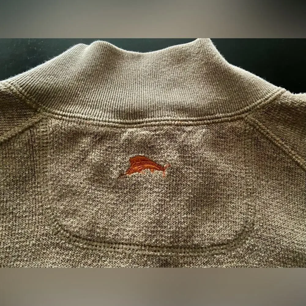 TOMMY BAHAMA Reversible Tan/Orange 1/4 Zip Cotton Pullover Sweater sz XLarge